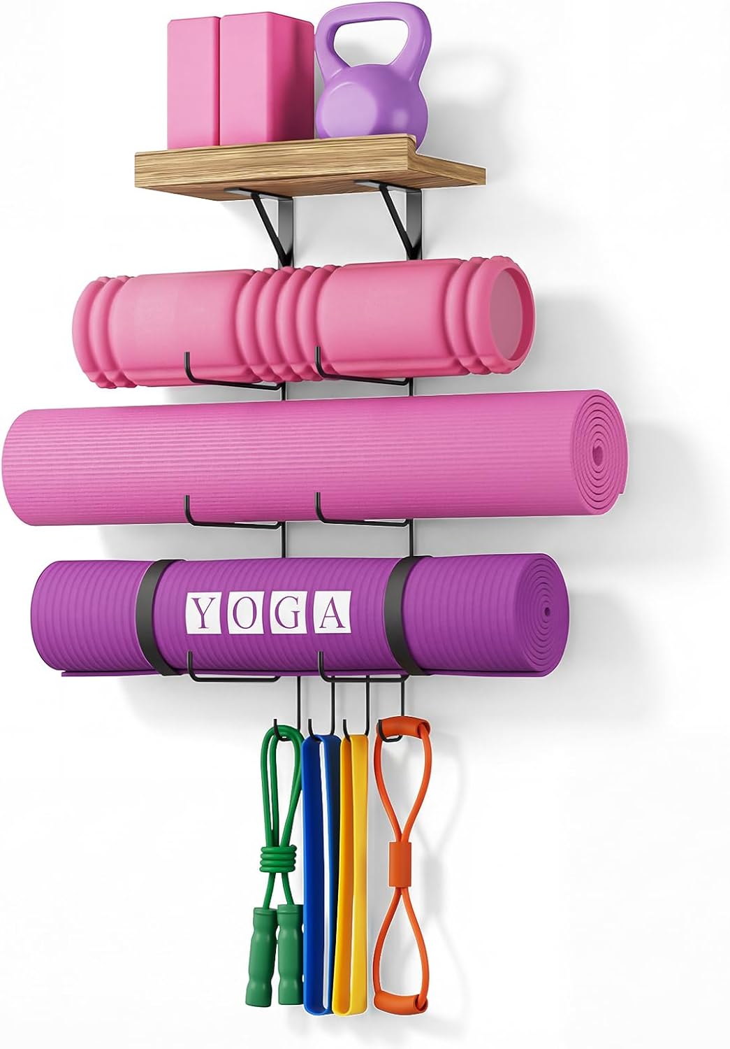 Carbonized Wood Wall Yoga Mat Rack