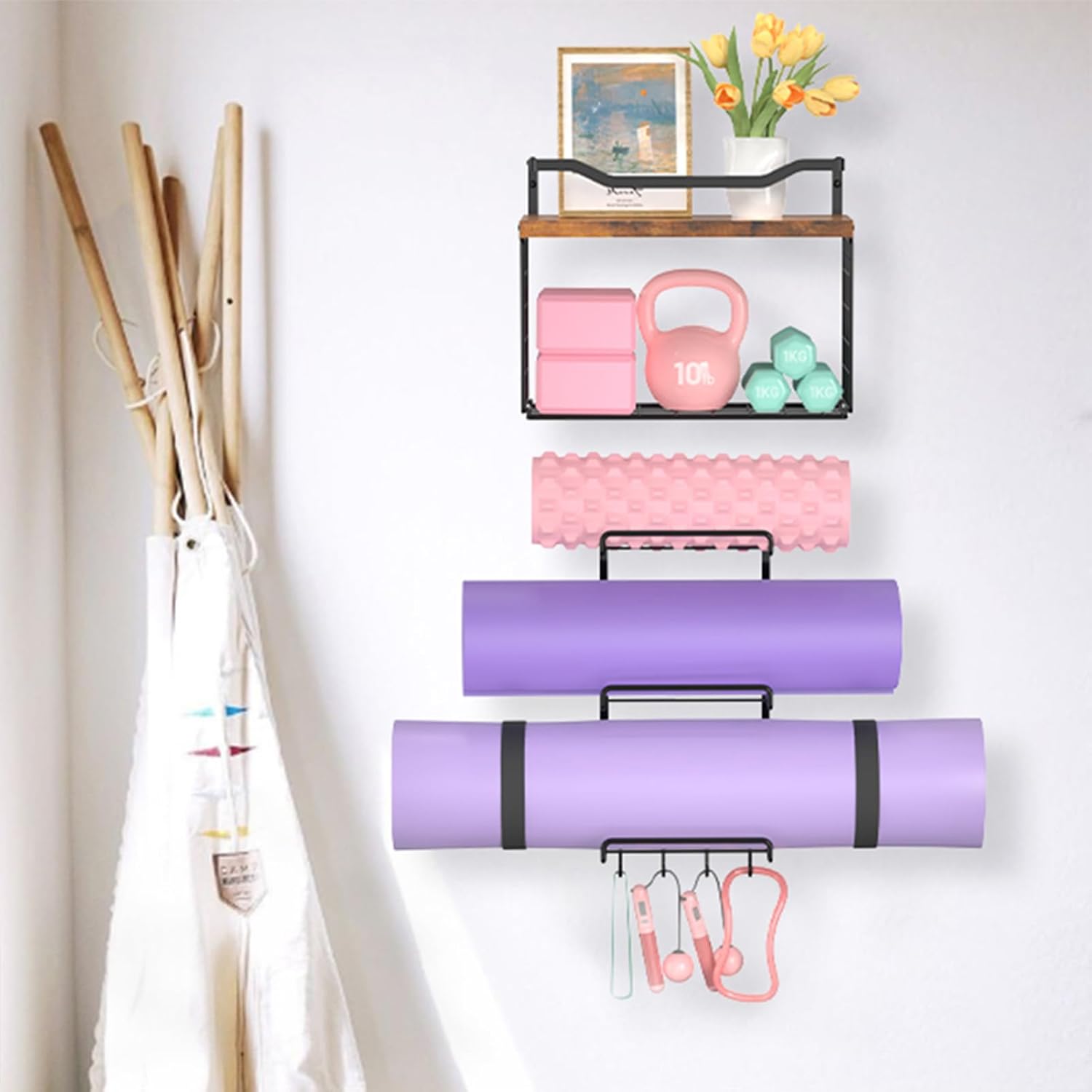 Wood Wall Mount Yoga Mat Rack