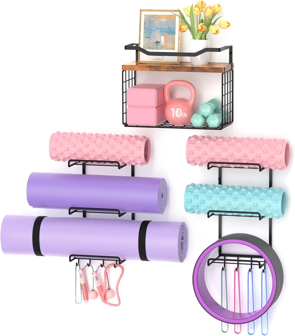 Wood Wall Mount Yoga Mat Rack