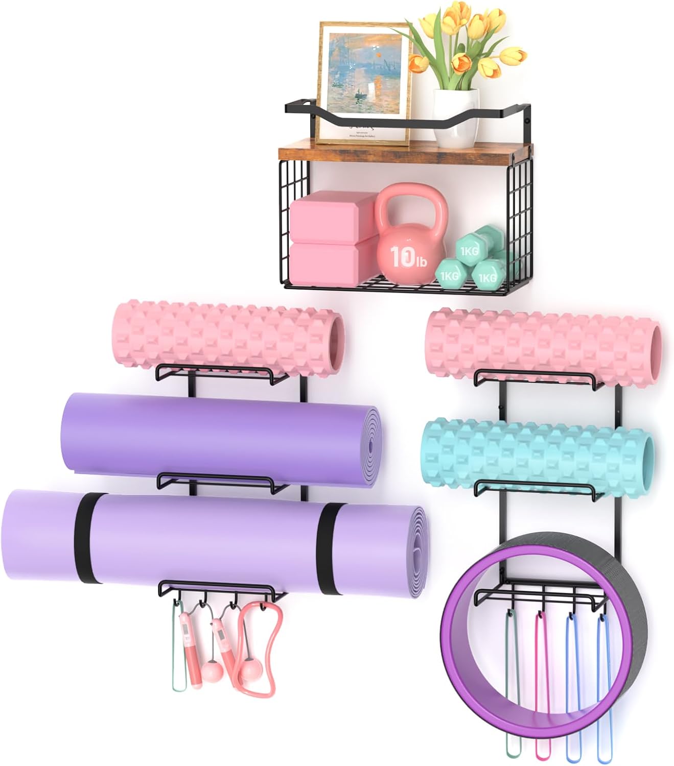 Wood Wall Mount Yoga Mat Rack