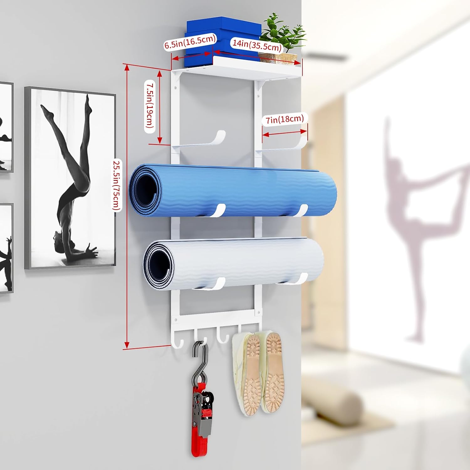 White Metal Wall Yoga Mat Rack