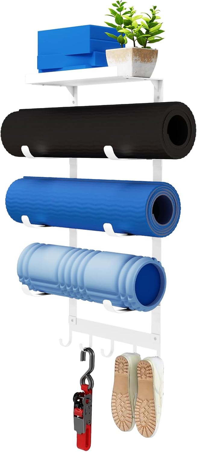 White Metal Wall Yoga Mat Rack
