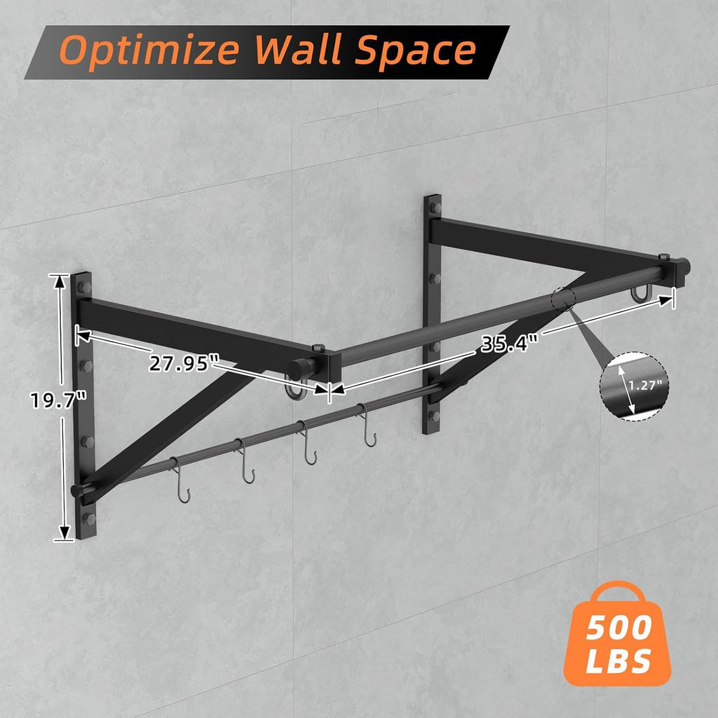 500LBS Adjustable Wall & Doorway Pull Up Bar with Hooks