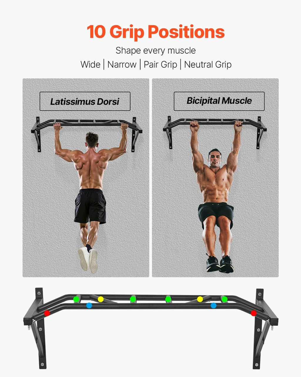 Multi-Grip Wall Mount Pull Up Bar
