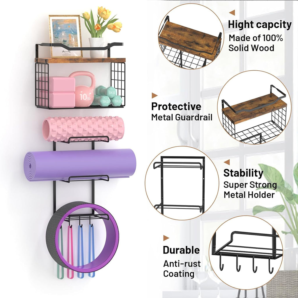 Wood Wall Mount Yoga Mat Rack