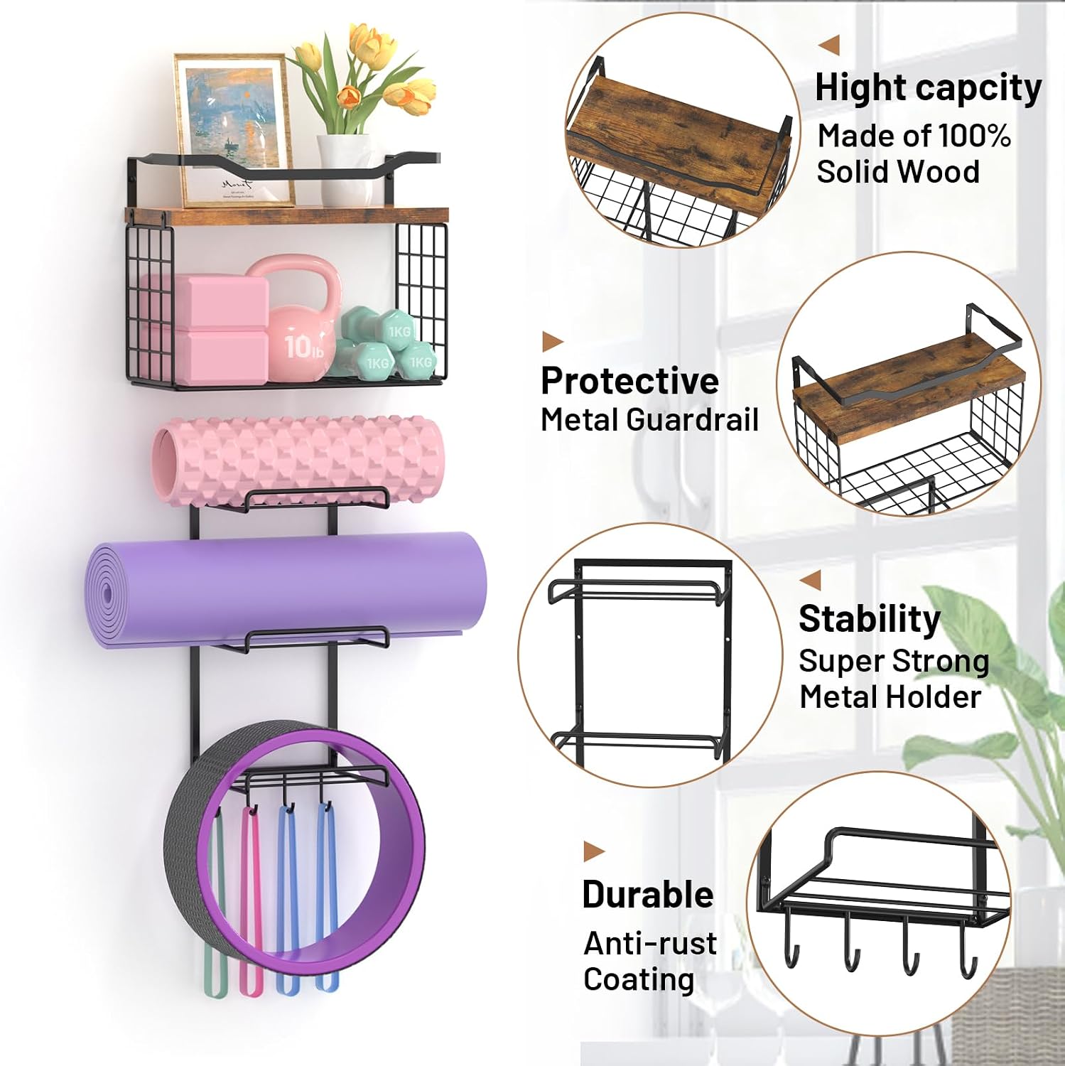 Wood Wall Mount Yoga Mat Rack