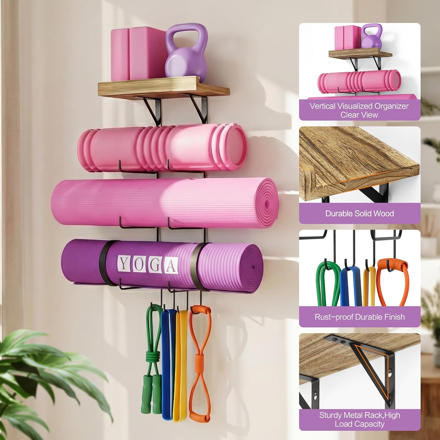 Carbonized Wood Wall Yoga Mat Rack