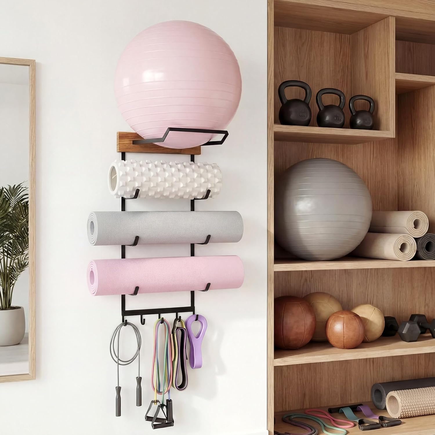 Wood Metal Yoga Mat Storage Rack