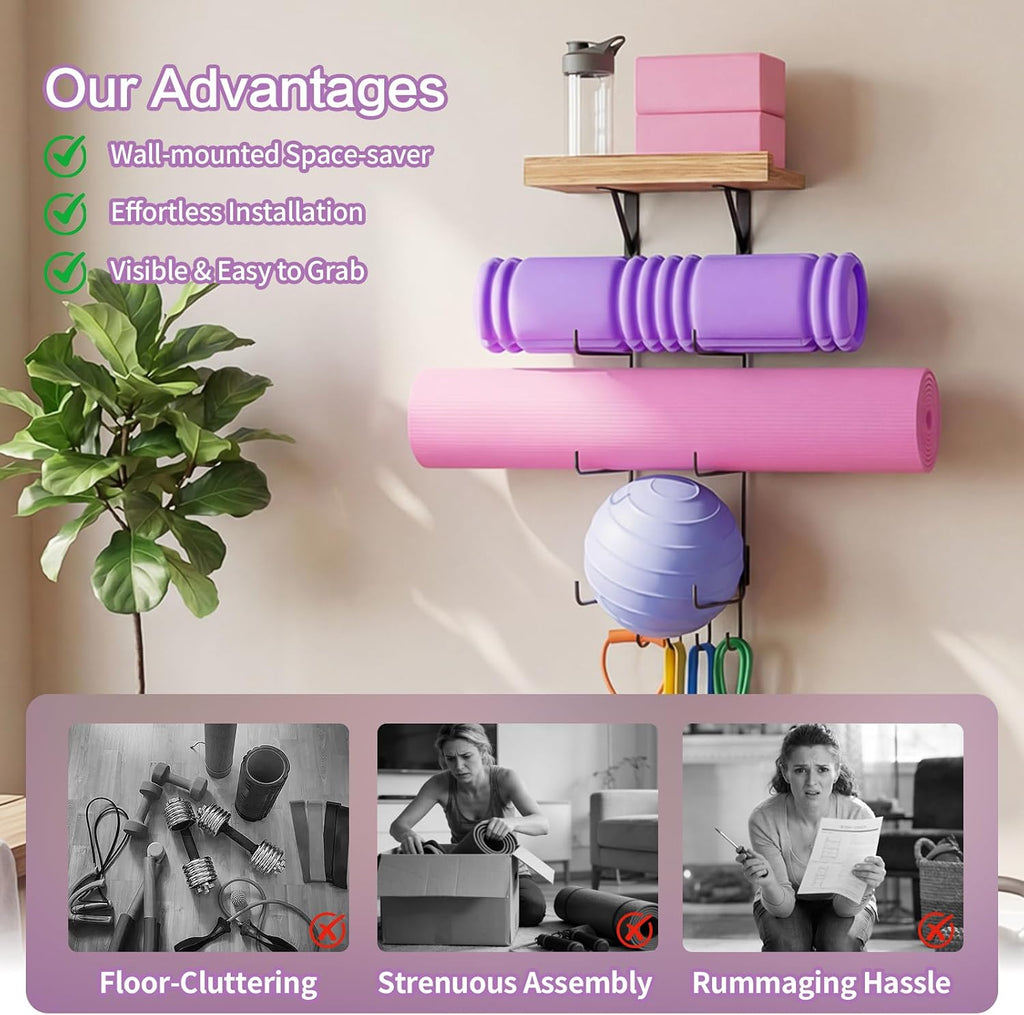 Carbonized Wood Wall Yoga Mat Rack