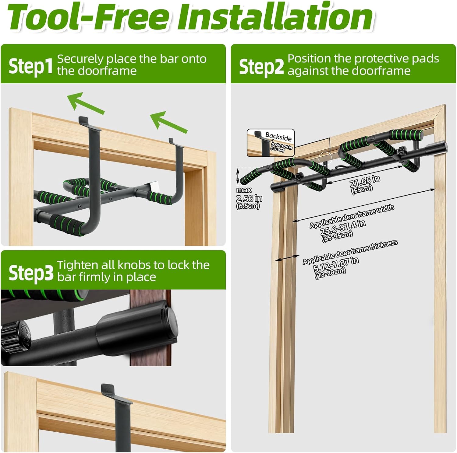 Ergonomic No-Screw Door Pull Up Bar