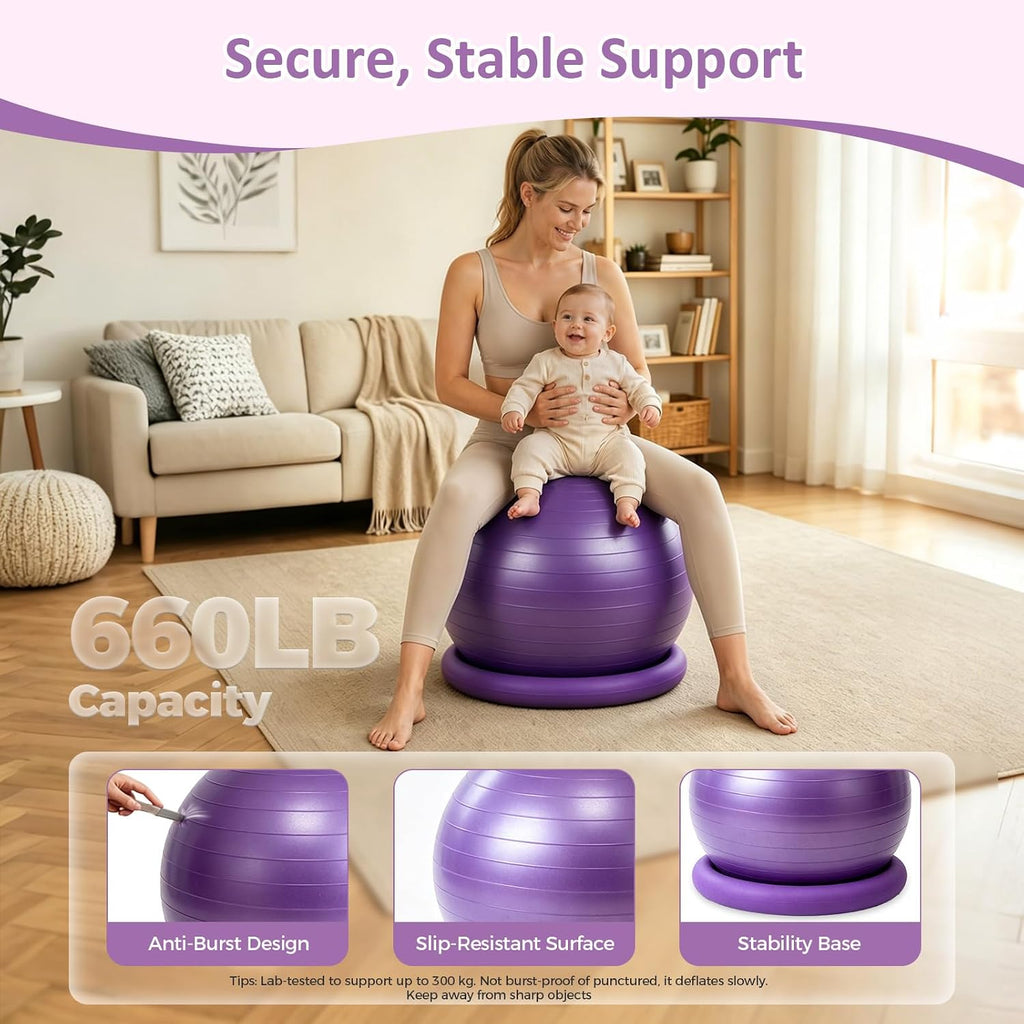 Anti-Burst BPA-Free Birthing Yoga Ball Set with Base