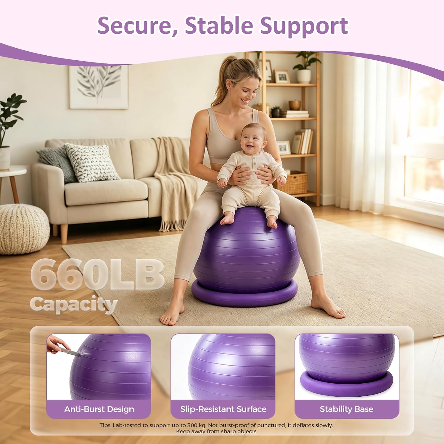 Anti-Burst BPA-Free Birthing Yoga Ball Set with Base