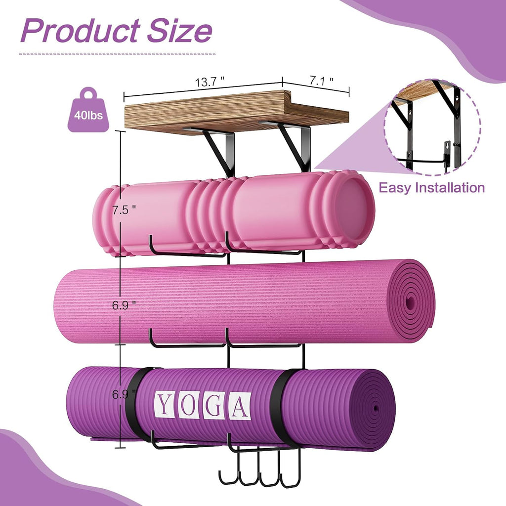 Carbonized Wood Wall Yoga Mat Rack
