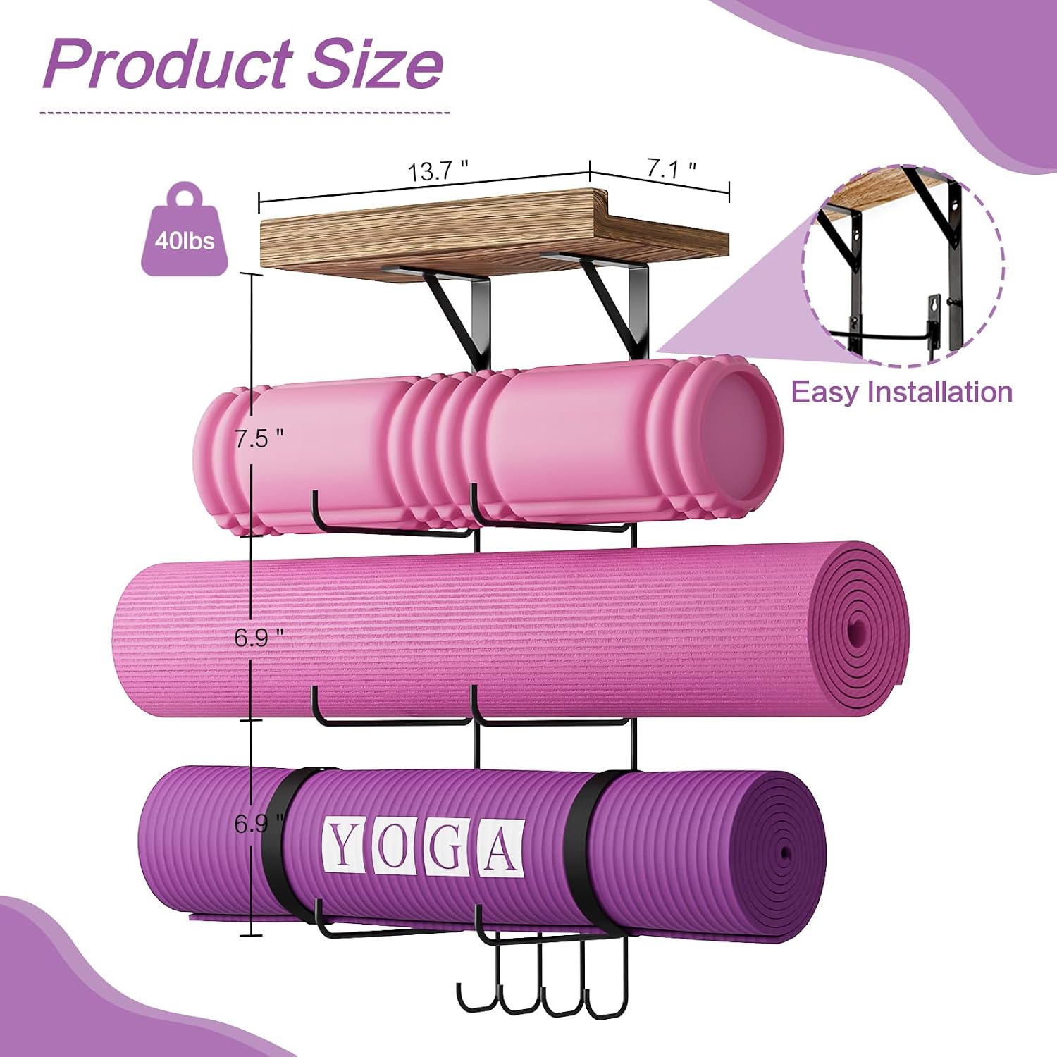 Carbonized Wood Wall Yoga Mat Rack