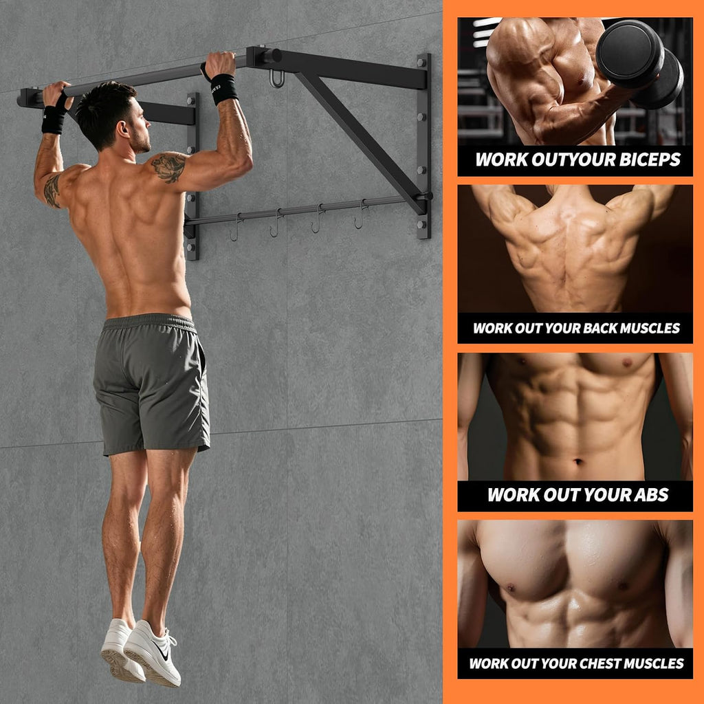 500LBS Adjustable Wall & Doorway Pull Up Bar with Hooks