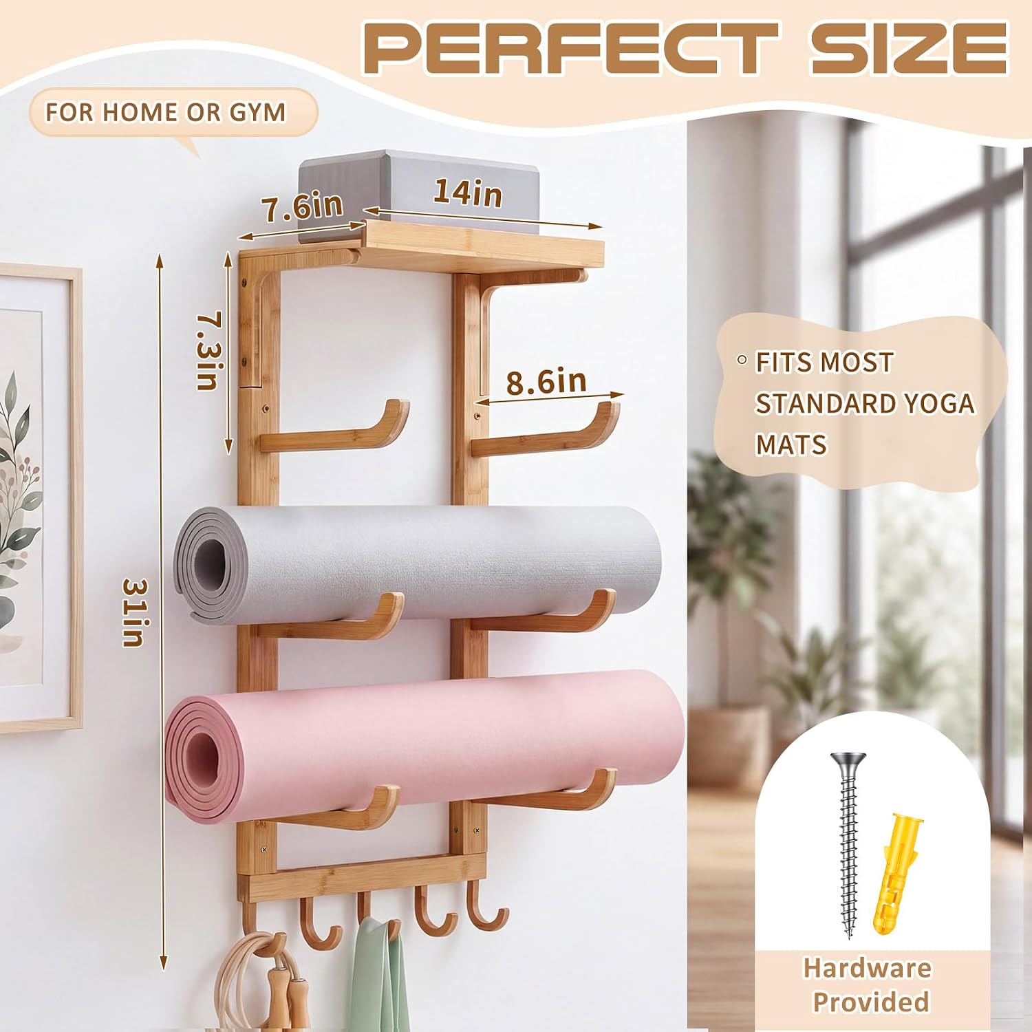 Wood Wall Yoga Mat Holder