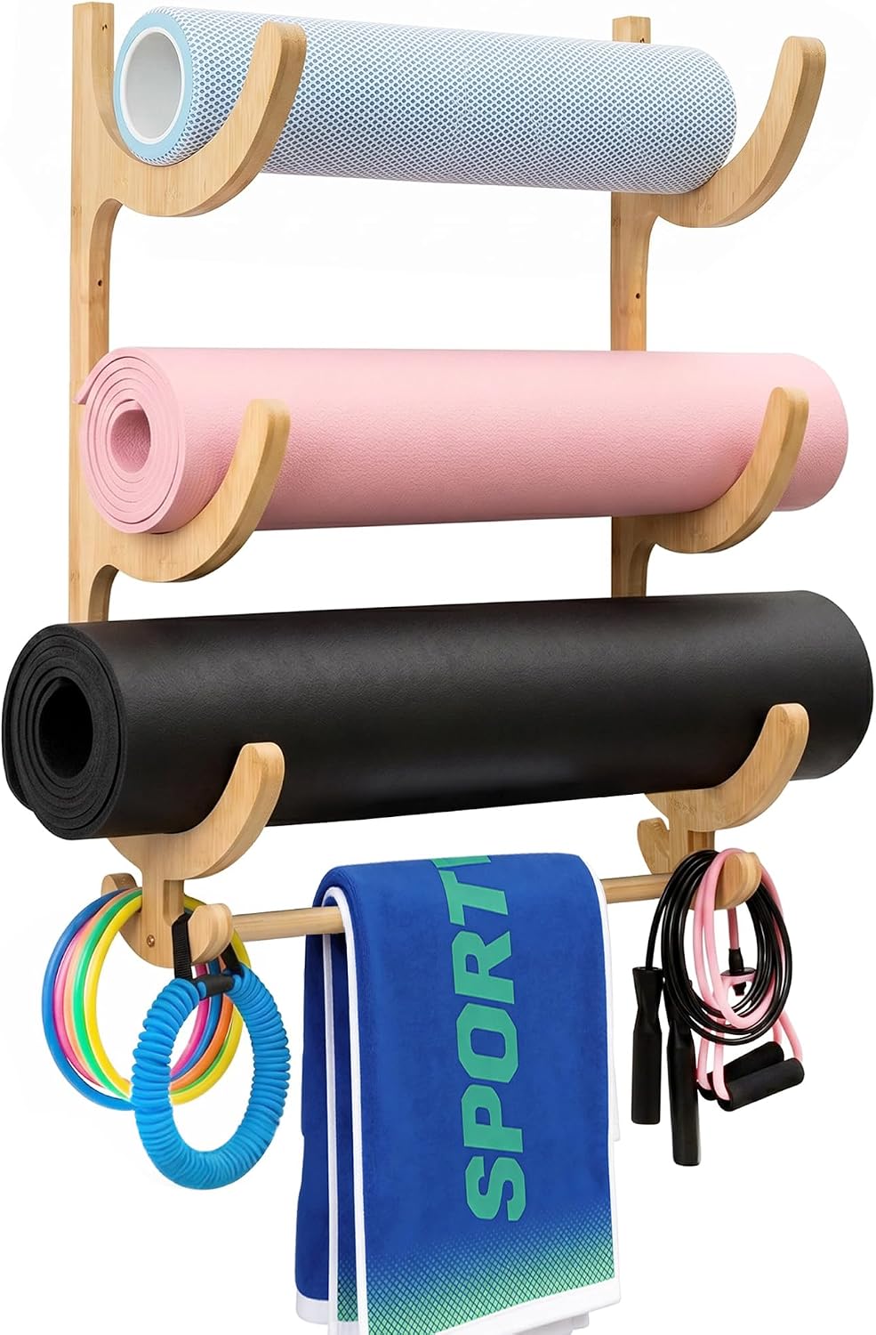 Wood Wall Yoga Mat Storage Rack