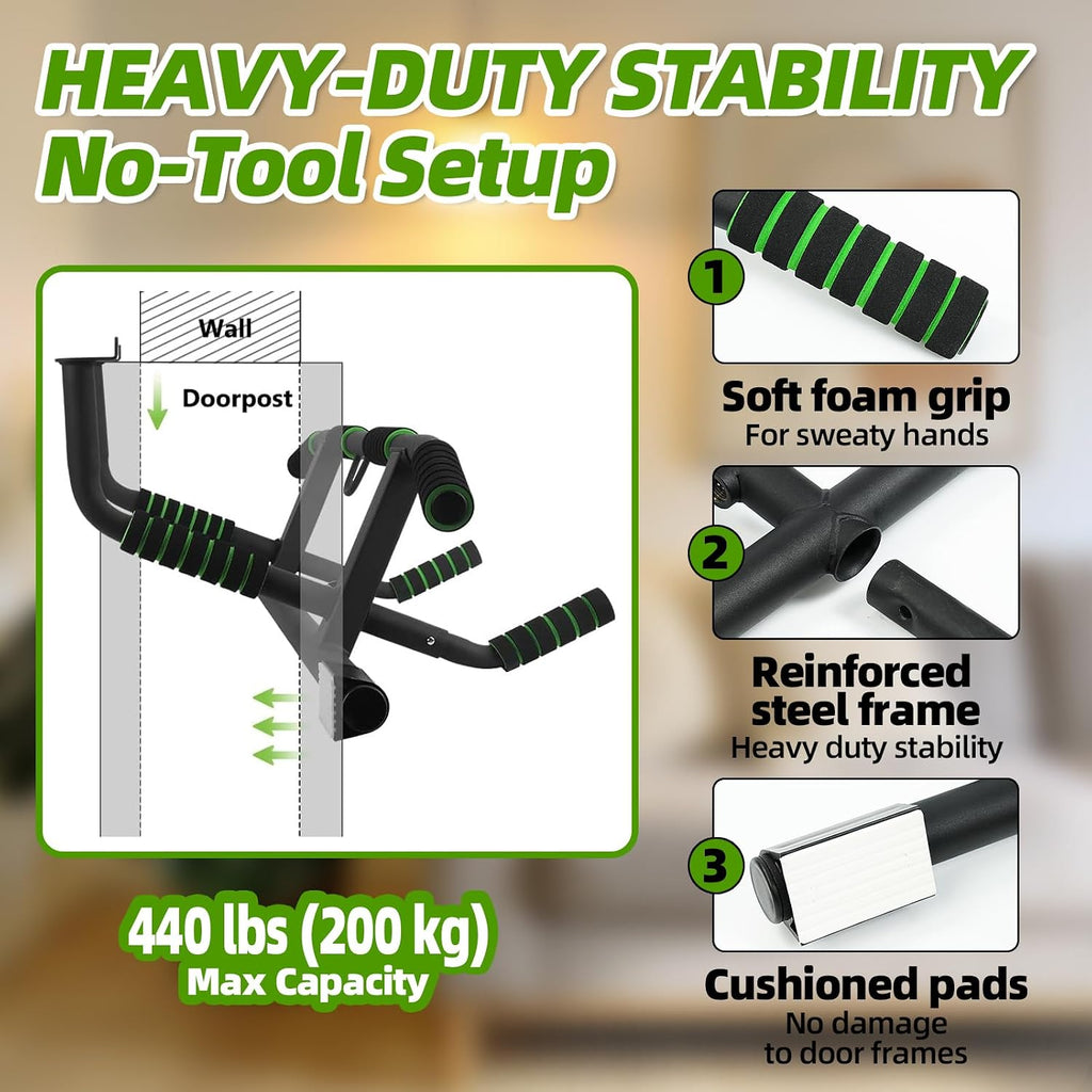 Ergonomic No-Screw Door Pull Up Bar
