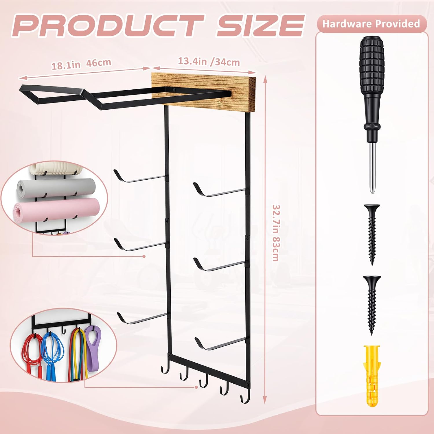 Wood Metal Yoga Mat Storage Rack