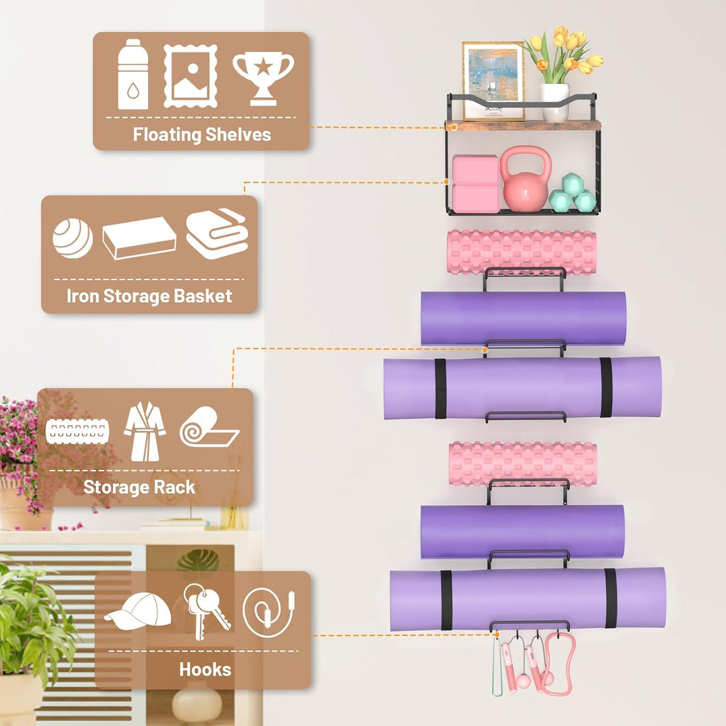 Wood Wall Mount Yoga Mat Rack