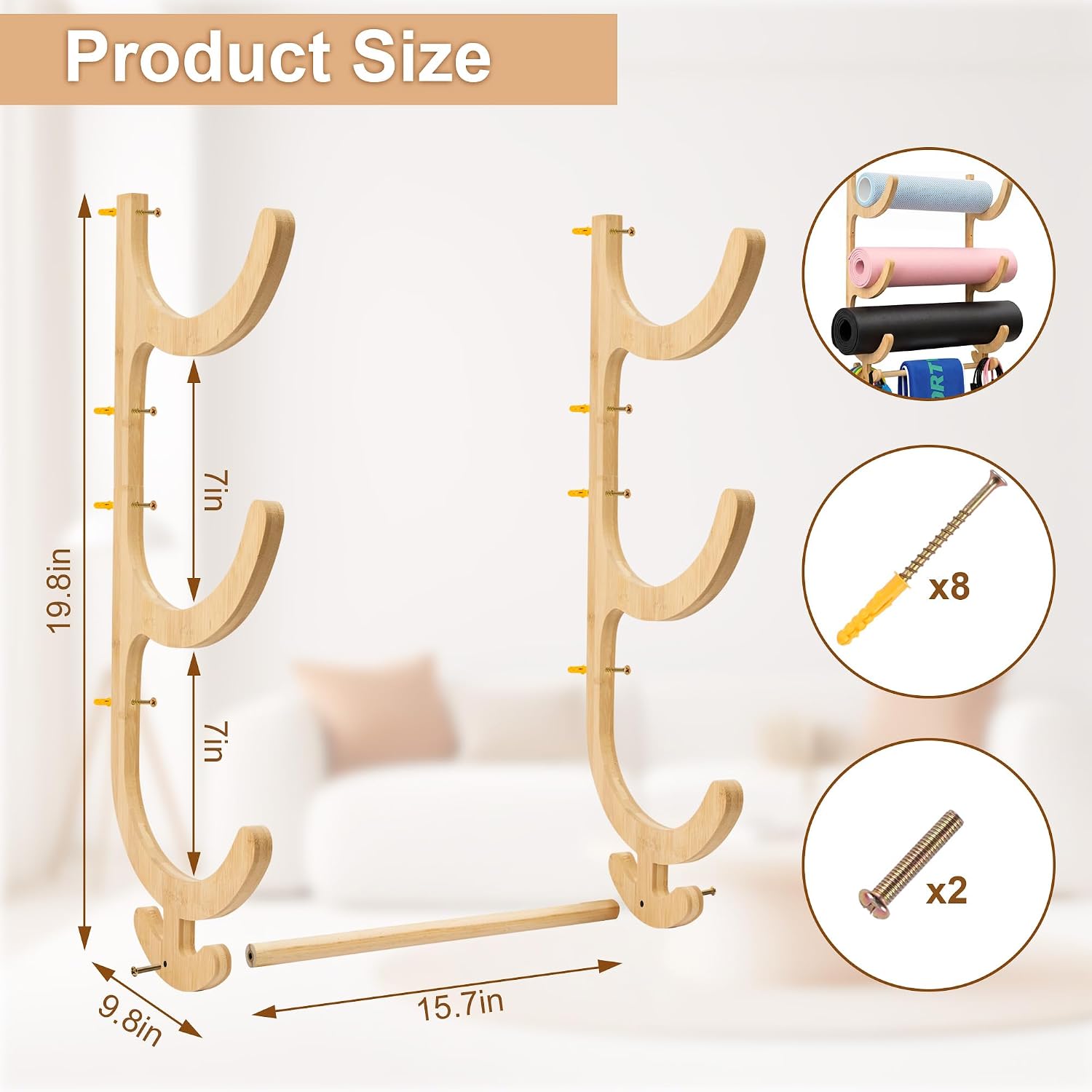 Wood Wall Yoga Mat Storage Rack
