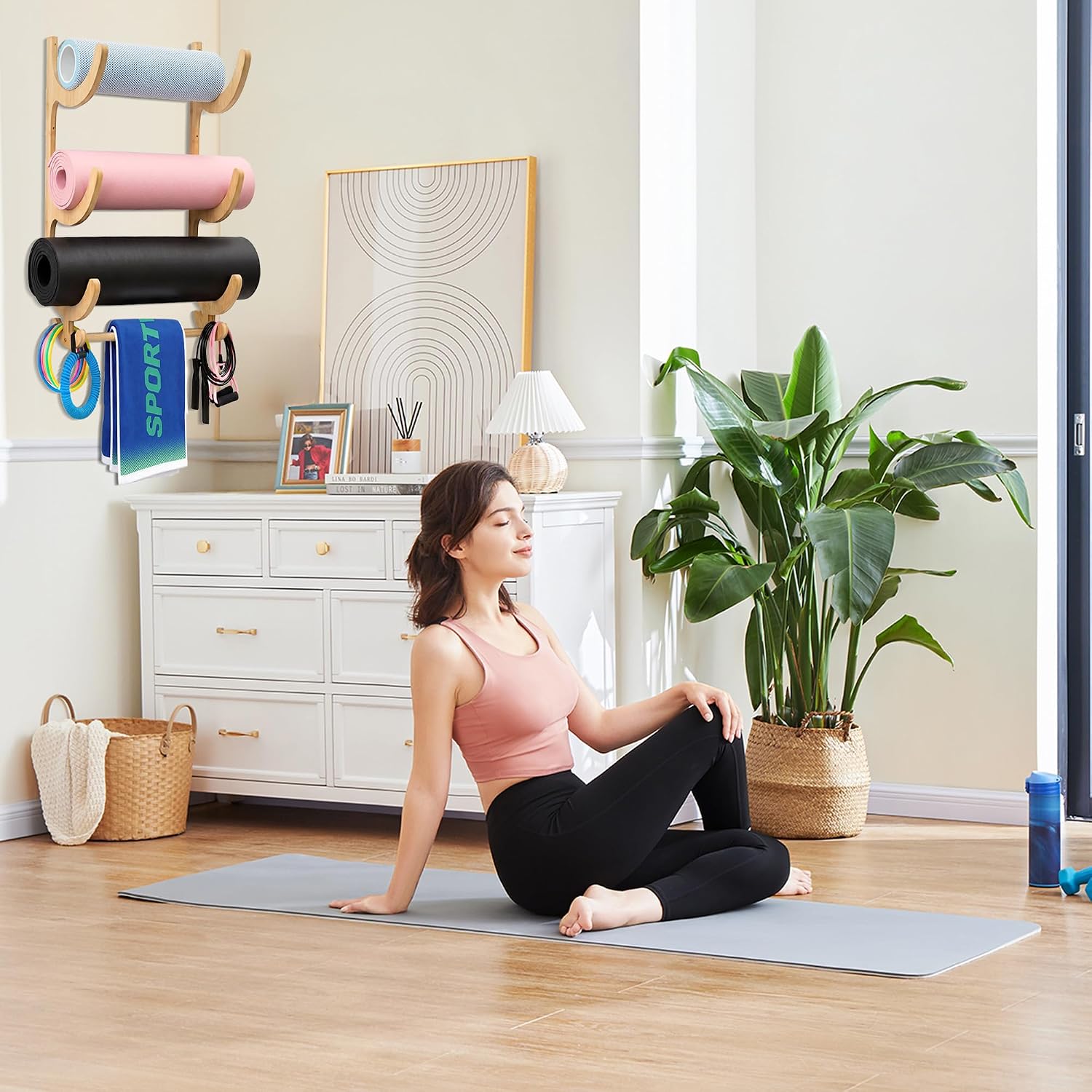 Wood Wall Yoga Mat Storage Rack