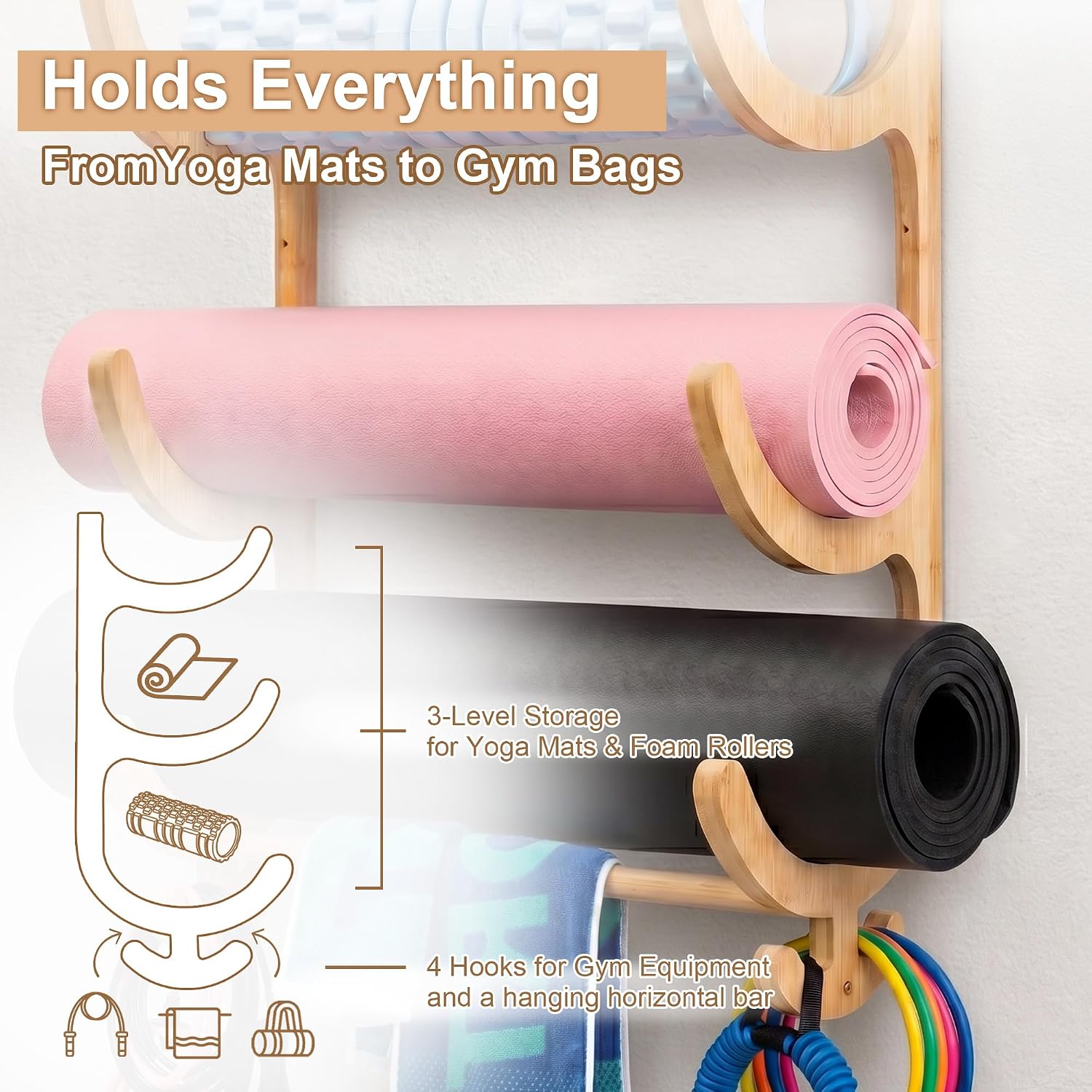 Wood Wall Yoga Mat Storage Rack