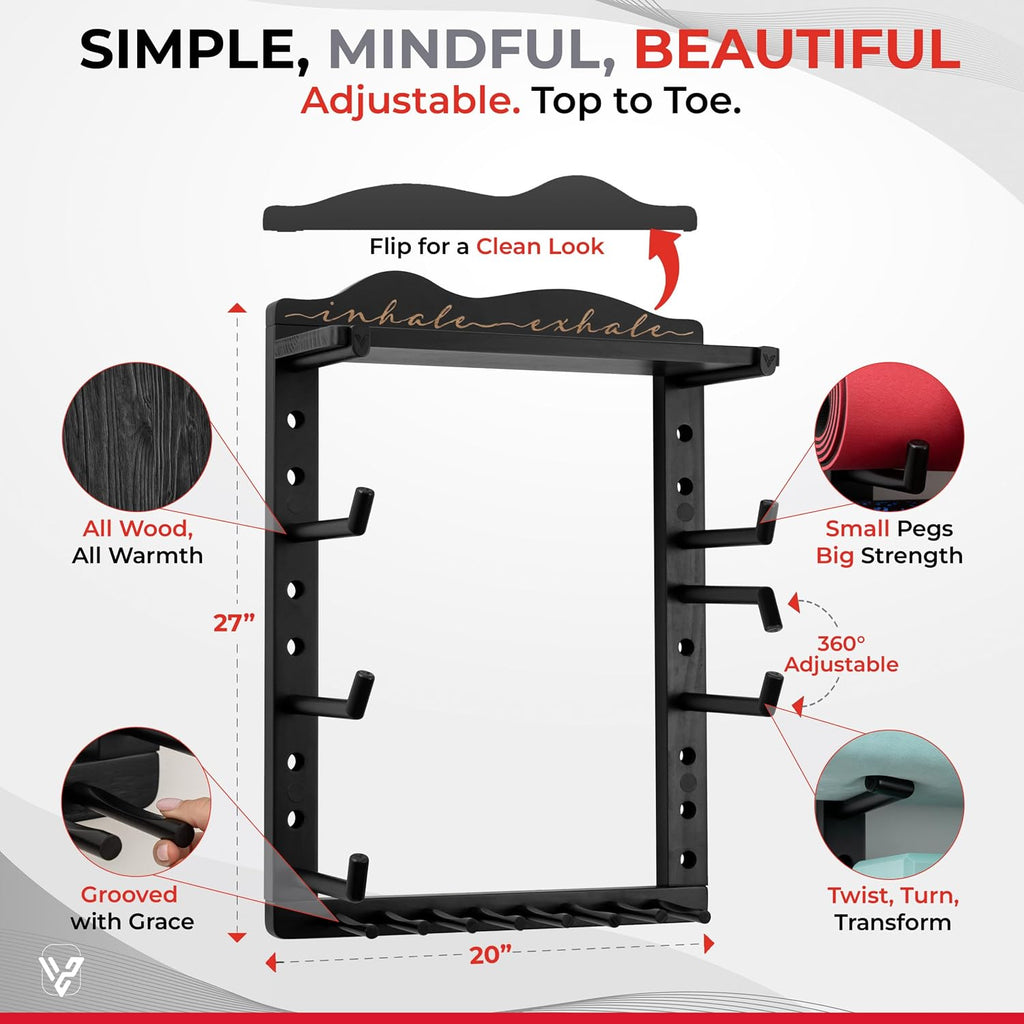 Adjustable Wood Wall Yoga Mat Rack
