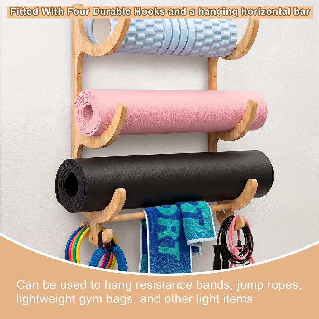 Wood Wall Yoga Mat Storage Rack