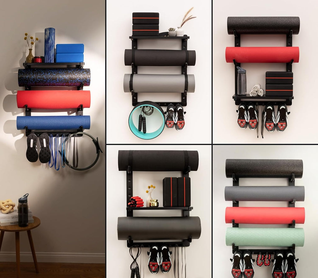 Adjustable Wood Wall Yoga Mat Rack
